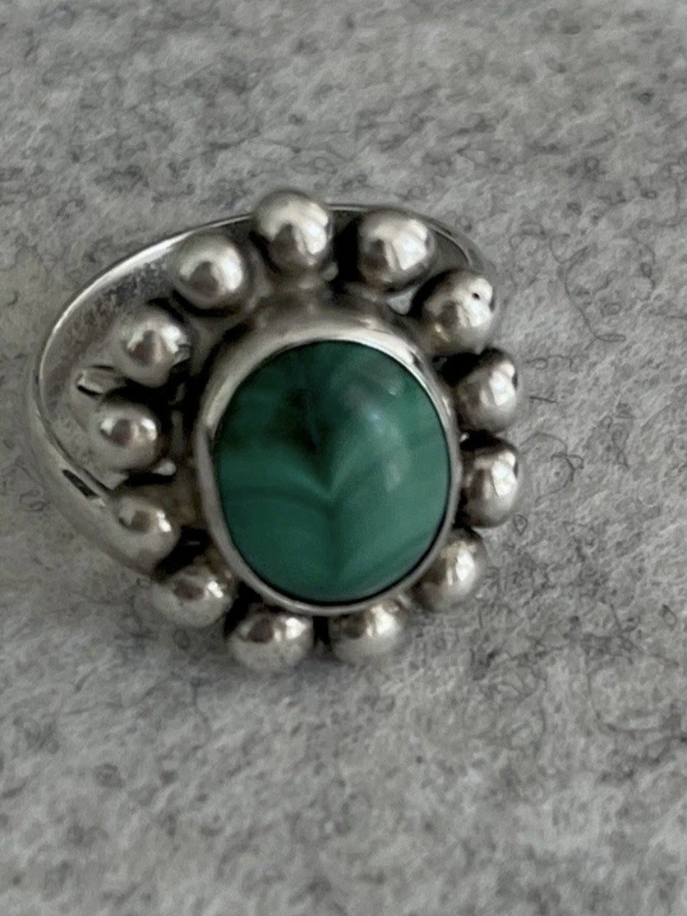 Sterling Silver Green Stone Statement Ring Size 7